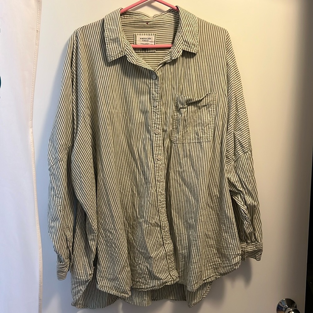 American Eagle Striped Oversized Button Up